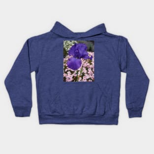 Iris Flower Indigo Blue with pink Daisies Kids Hoodie